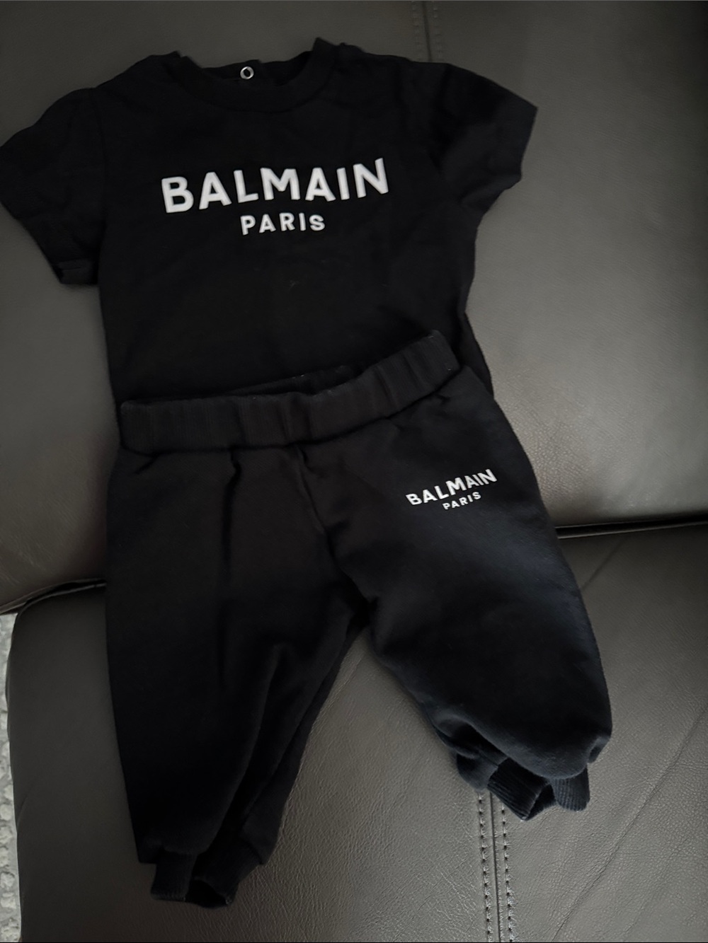 Balmain Kids Black Logo Tee and Jogger Set